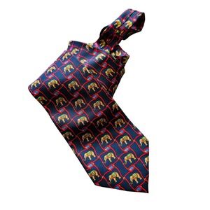 Bernard Silk Tie Navy Blue Elephant Animal Print Geometric Made in France Mens
